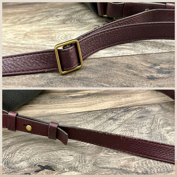 Fossil Leather Zipper Crossbody Shoulder Satchel Saddle Bag Black Burgundy - Picture 13 of 14